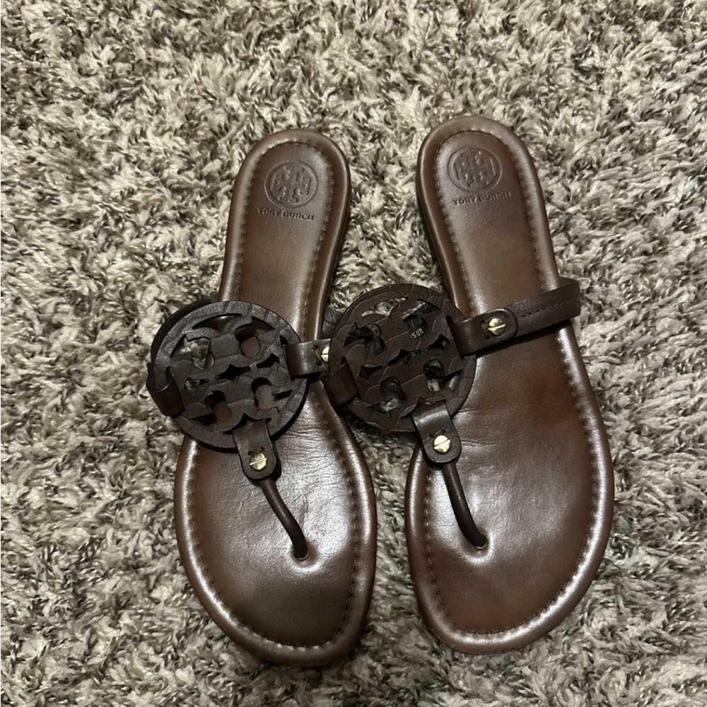 Tory Burch Brown Leather Thong Sandals